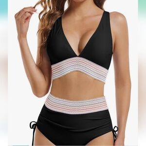 Women's Edelqual High Waisted Bikini Set Tummy Control Swimsuits Two Piece L